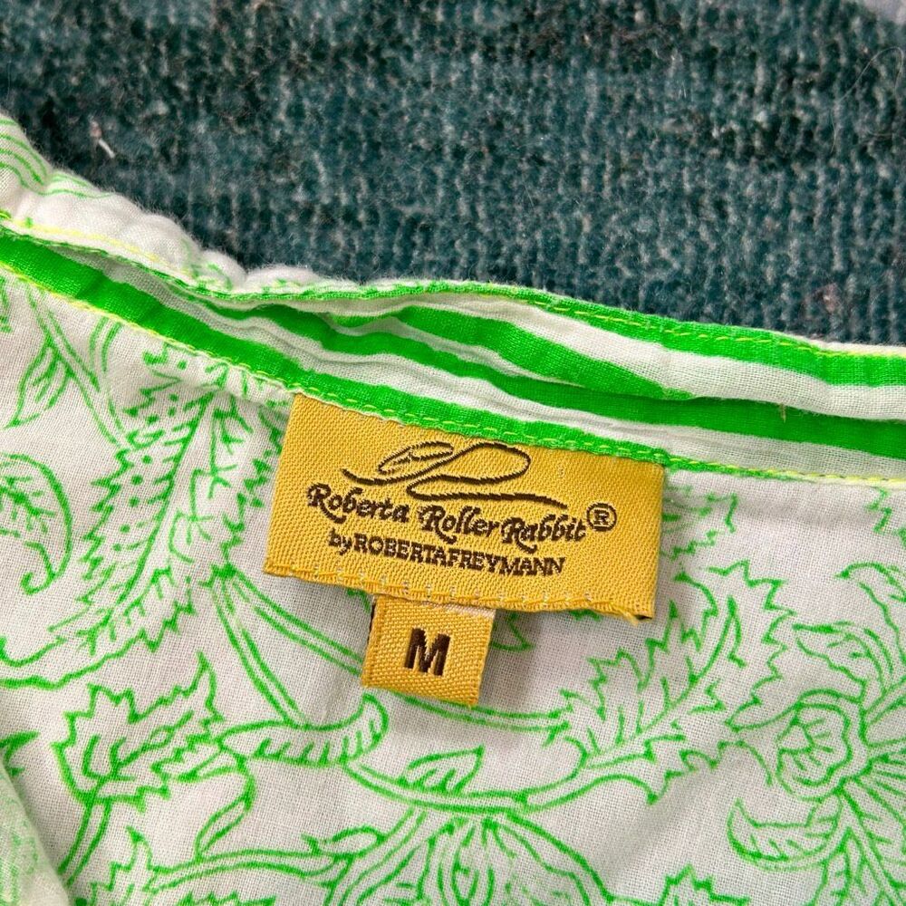 Roberta Roller Rabbit Blouse Top Womens Medium Green Floral 3/4 Sleeve Pintuck - Picture 3 of 16